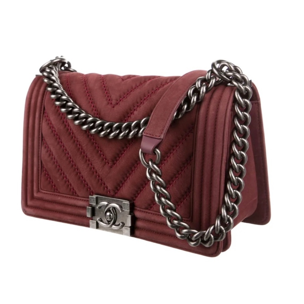 Chanel burgundy boy bag.